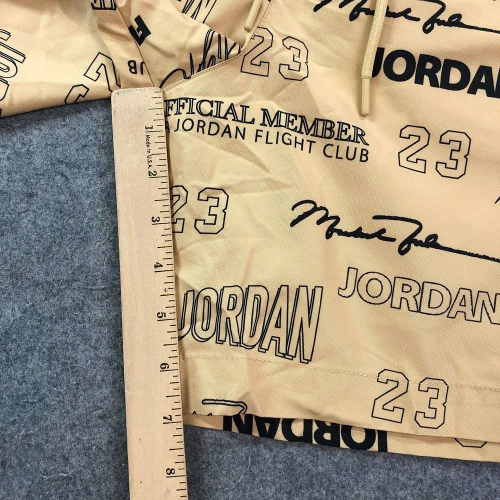 Jordan Mens Flight Club Shorts Medium Tan All-Over Print Graphic Drawstring